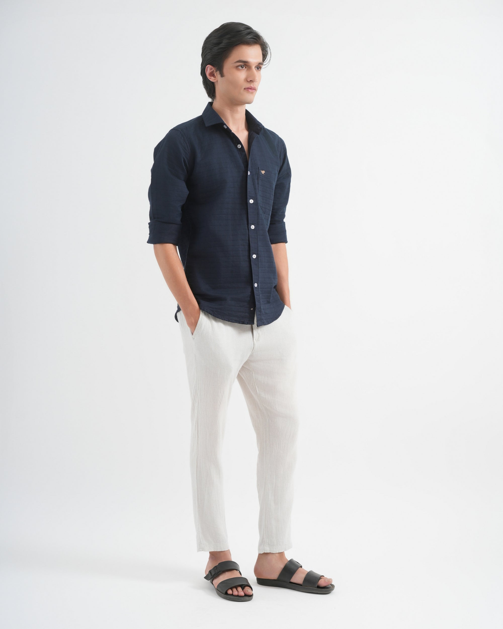 Dark Blue Structured Cotton Shirt