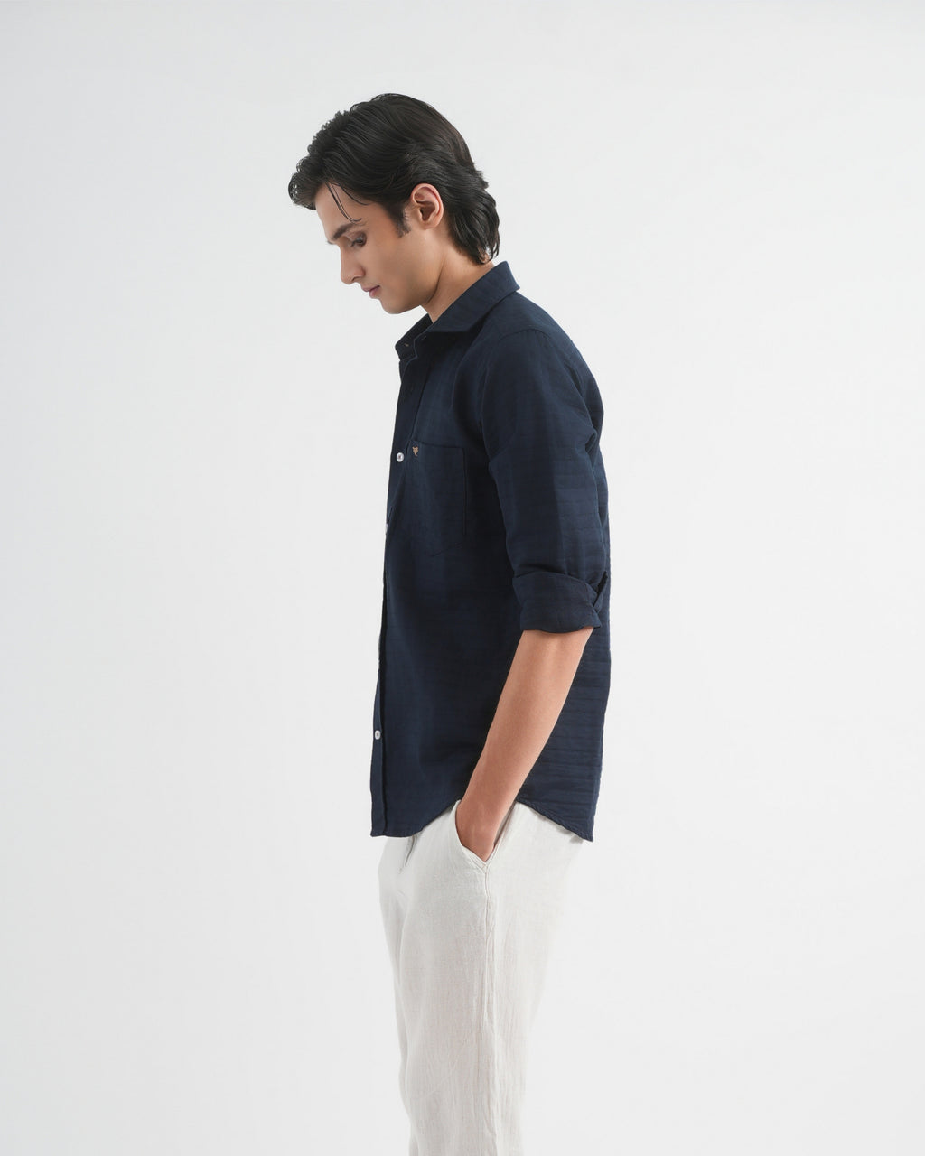 Dark Blue Structured Cotton Shirt