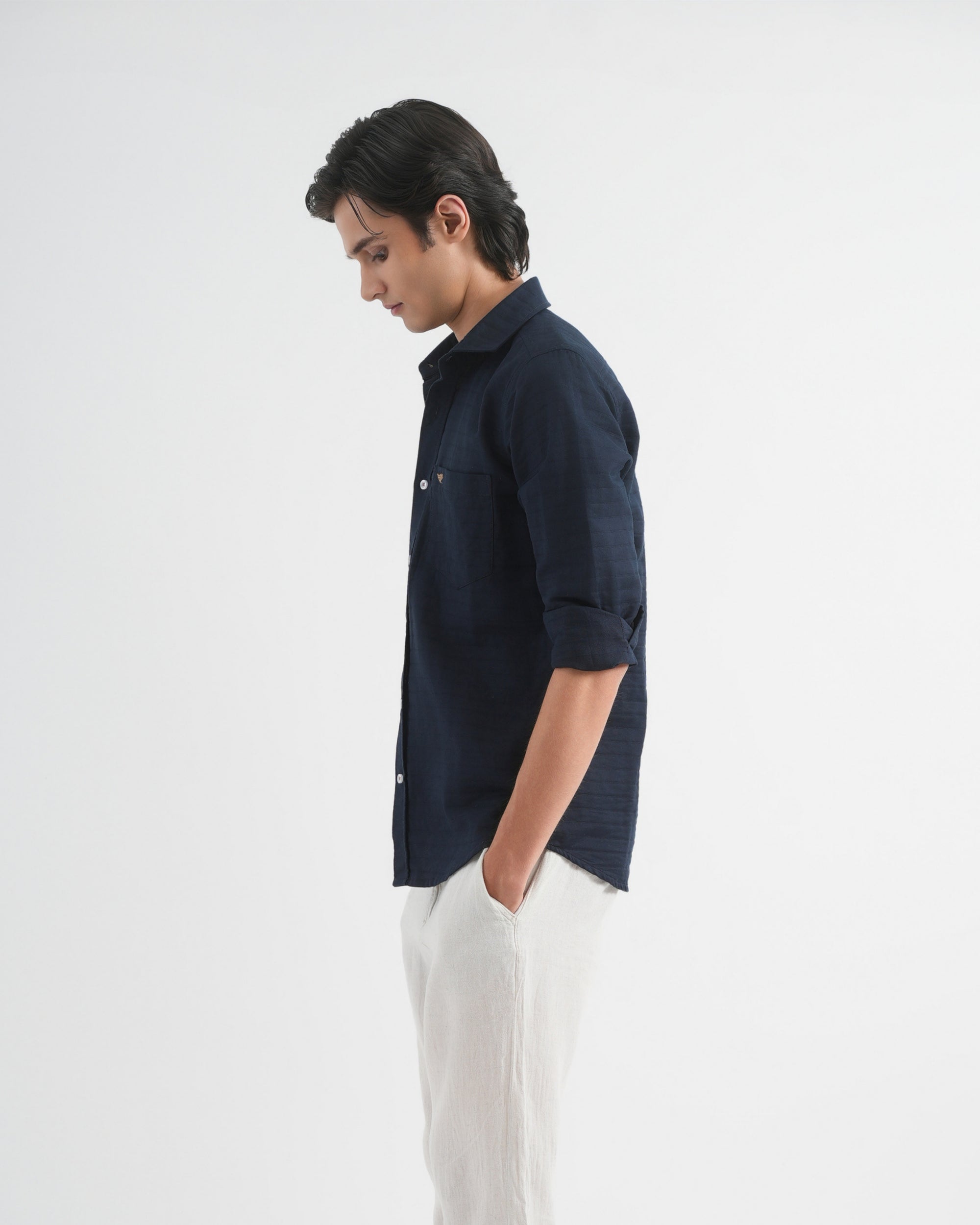 Dark Blue Structured Cotton Shirt
