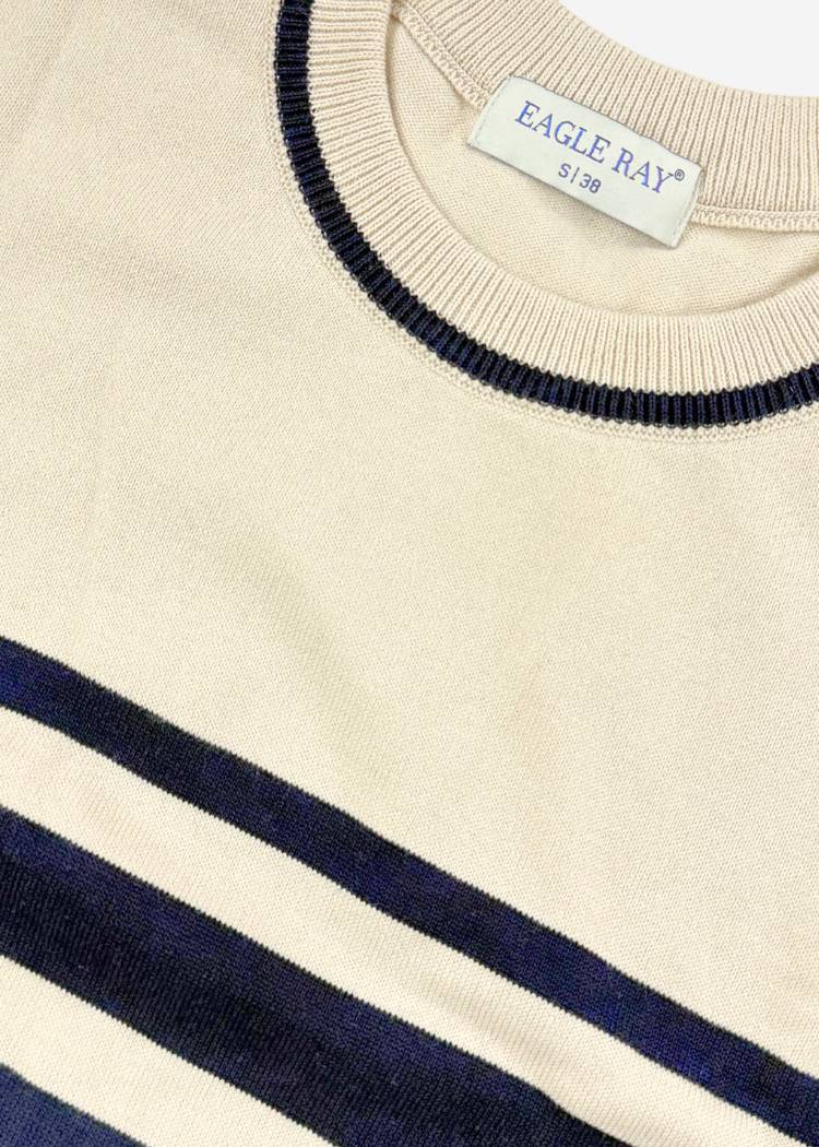 Navy Ivory Stripe Crew Neck Knit T-Shirt