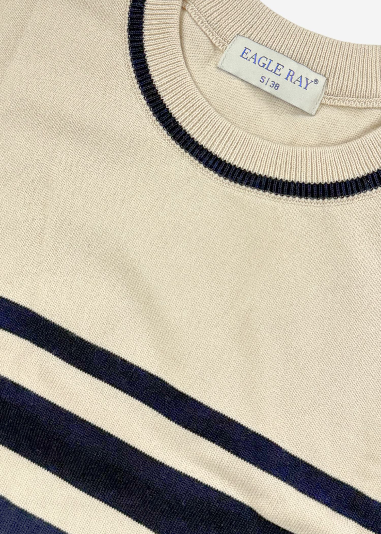 Navy Ivory Stripe Crew Neck Knit T-Shirt