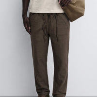 Escurvy Brown Textured Drawstring Pant
