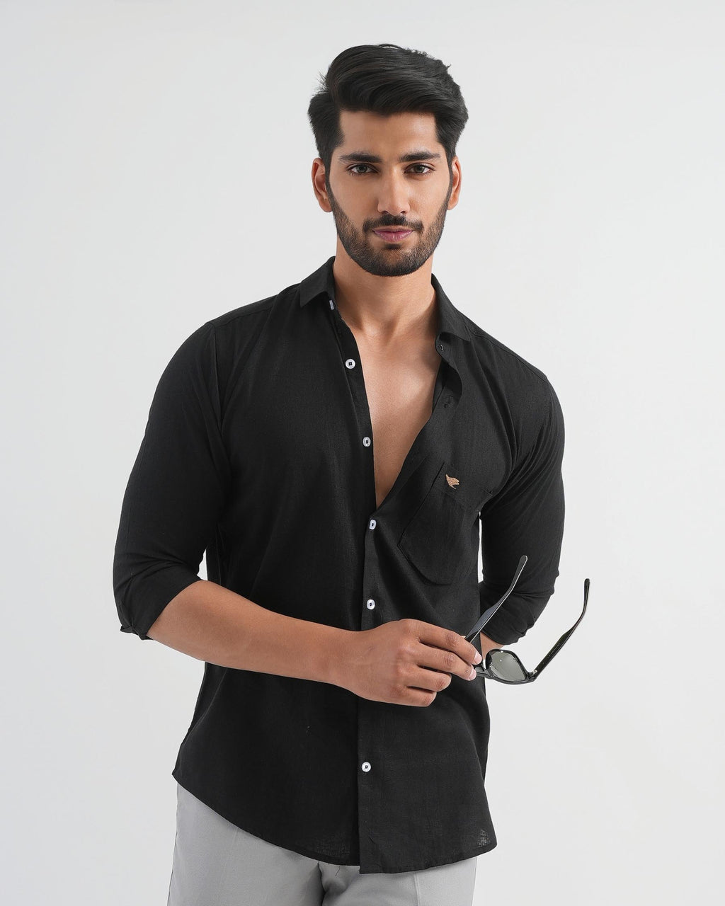 Onyx Black Viscose Linen Shirt