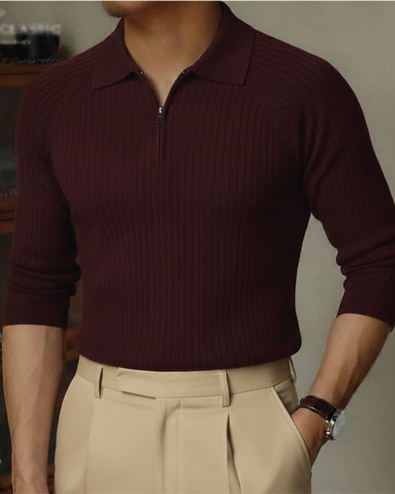 Core Zip Polo in Maroon