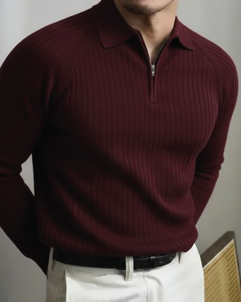 Core Zip Polo in Maroon