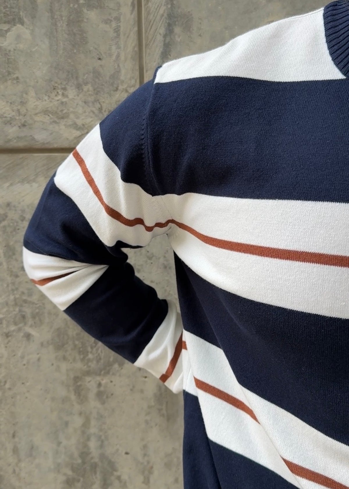 Navy Ivory Stripe Full Sleeve Knit T-Shirt