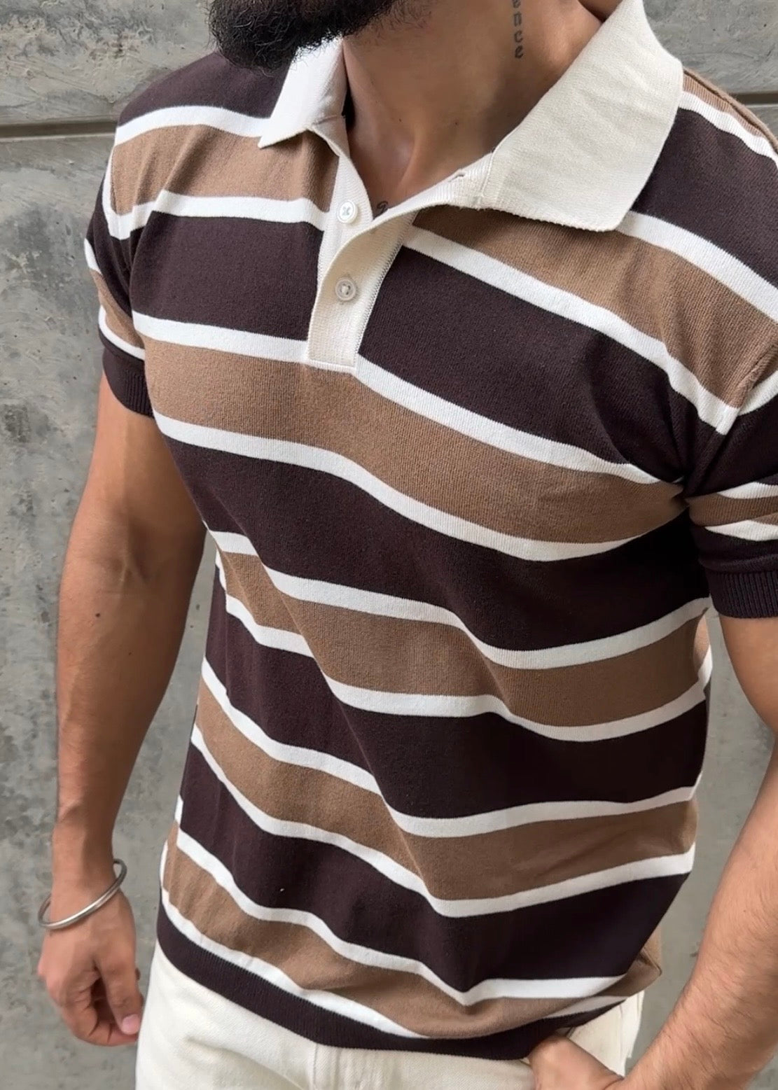 Earthy Multi Stripe Knit Polo Shirt