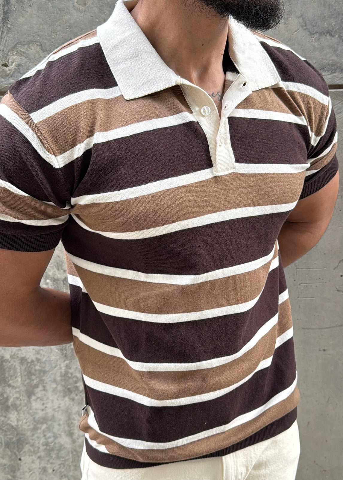 Earthy Multi Stripe Knit Polo Shirt