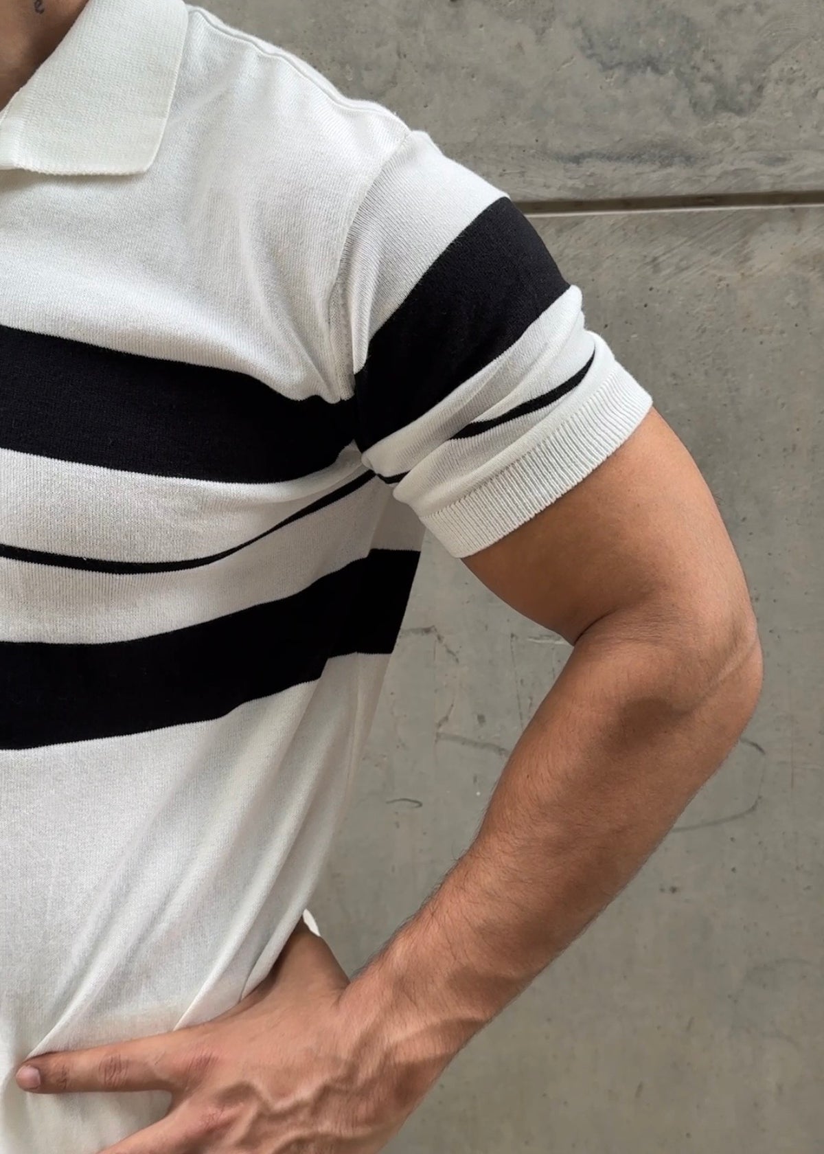 Ivory Stripe J Collar Knit Polo