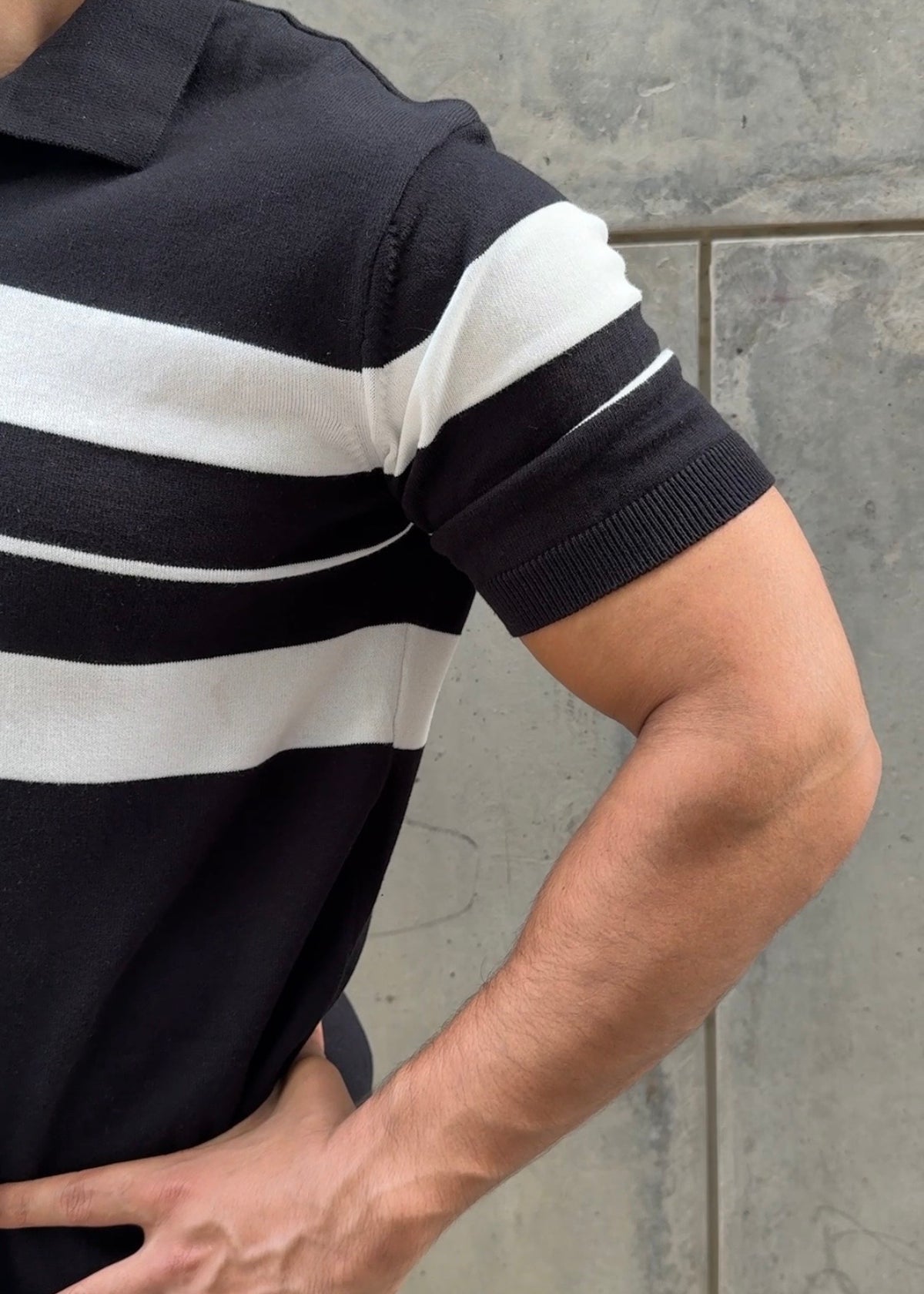 Forest Green Stripe J Collar Knit Polo