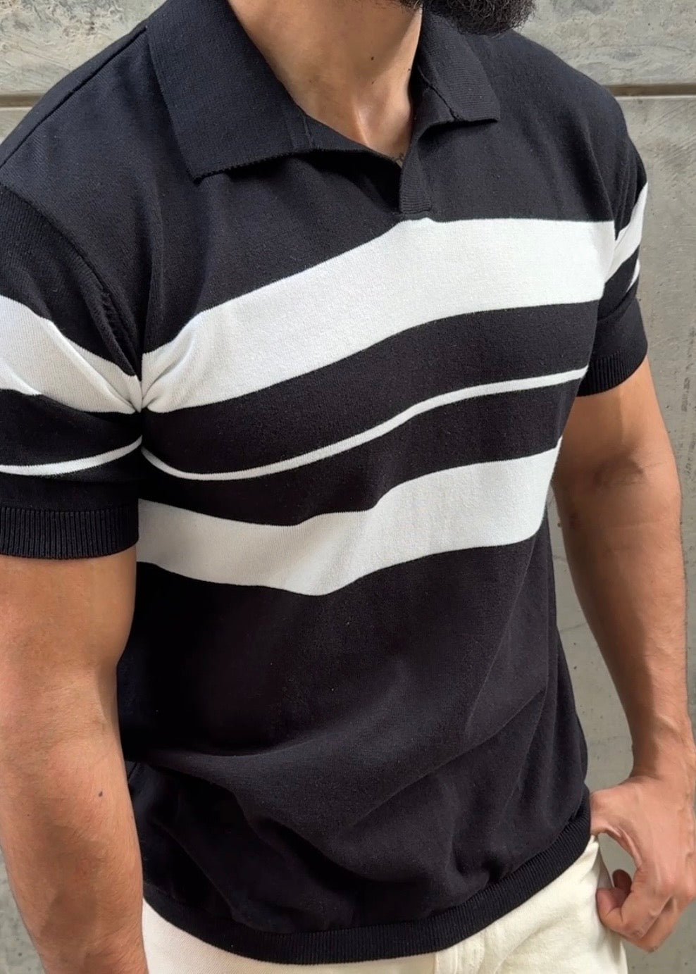 Forest Green Stripe J Collar Knit Polo