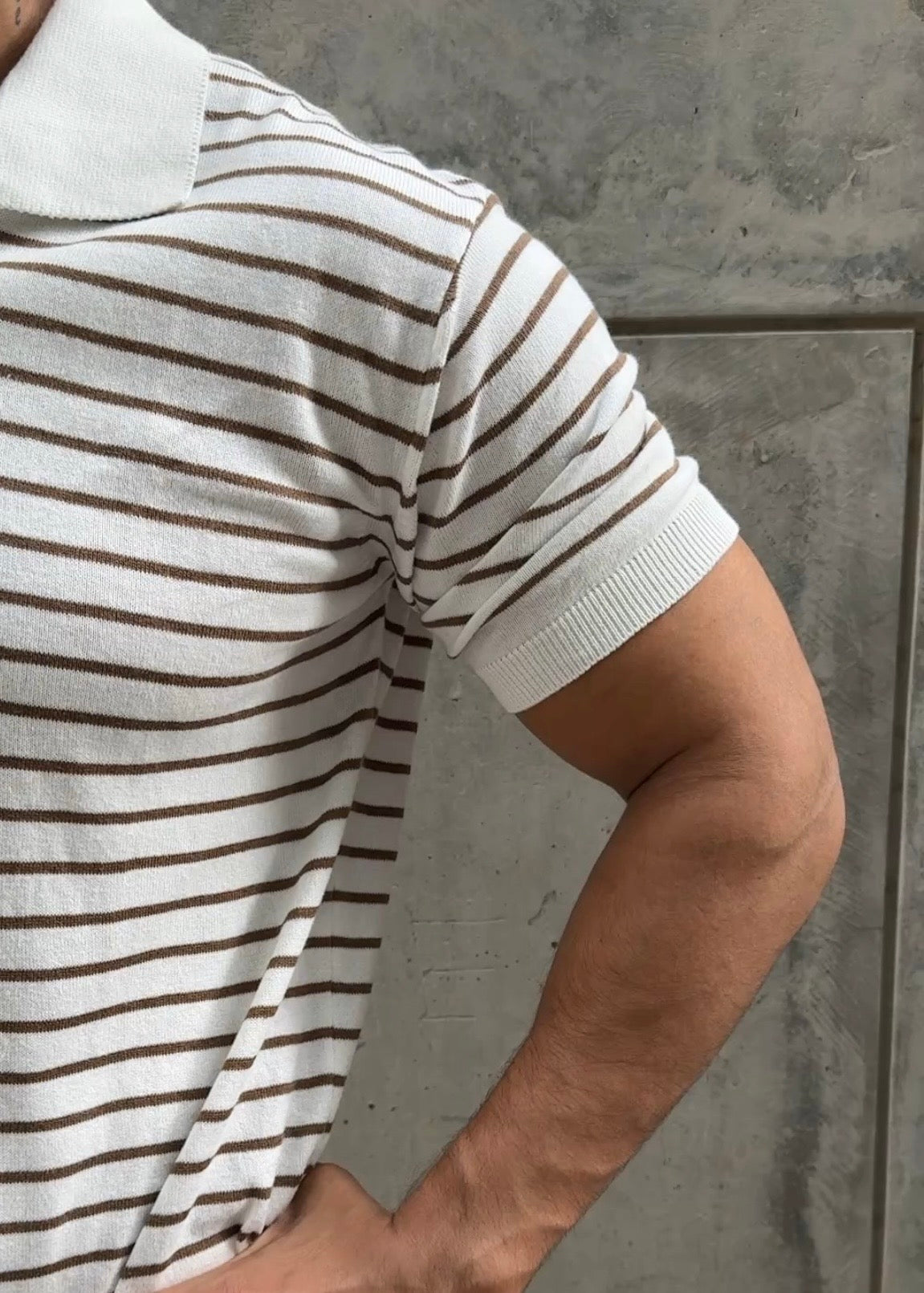 Brown Stripe Knit Polo Shirt
