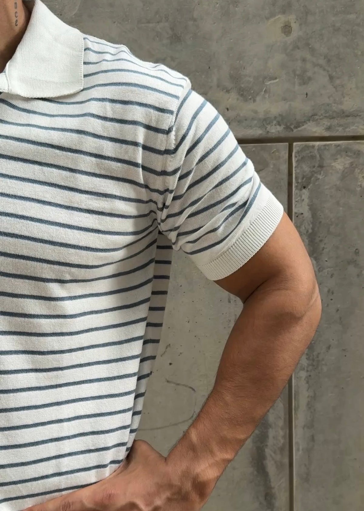 Blue Stripe Knit Polo Shirt