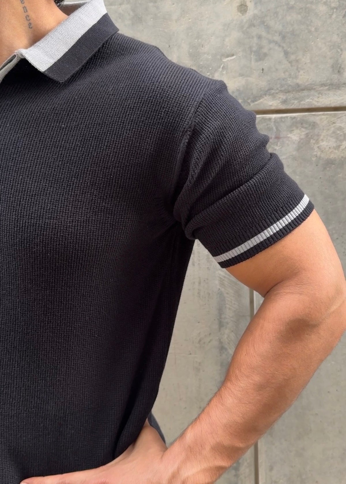 Jet Black Tipped Zip Polo Shirt
