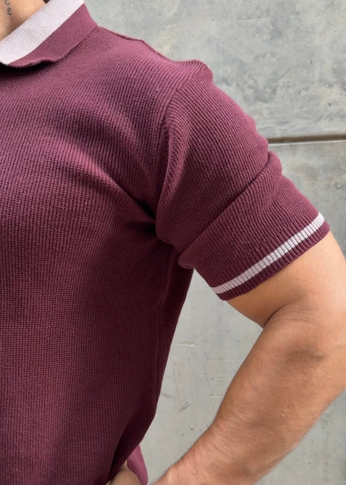 Wine Lilac Tipped Zip Polo Shirt